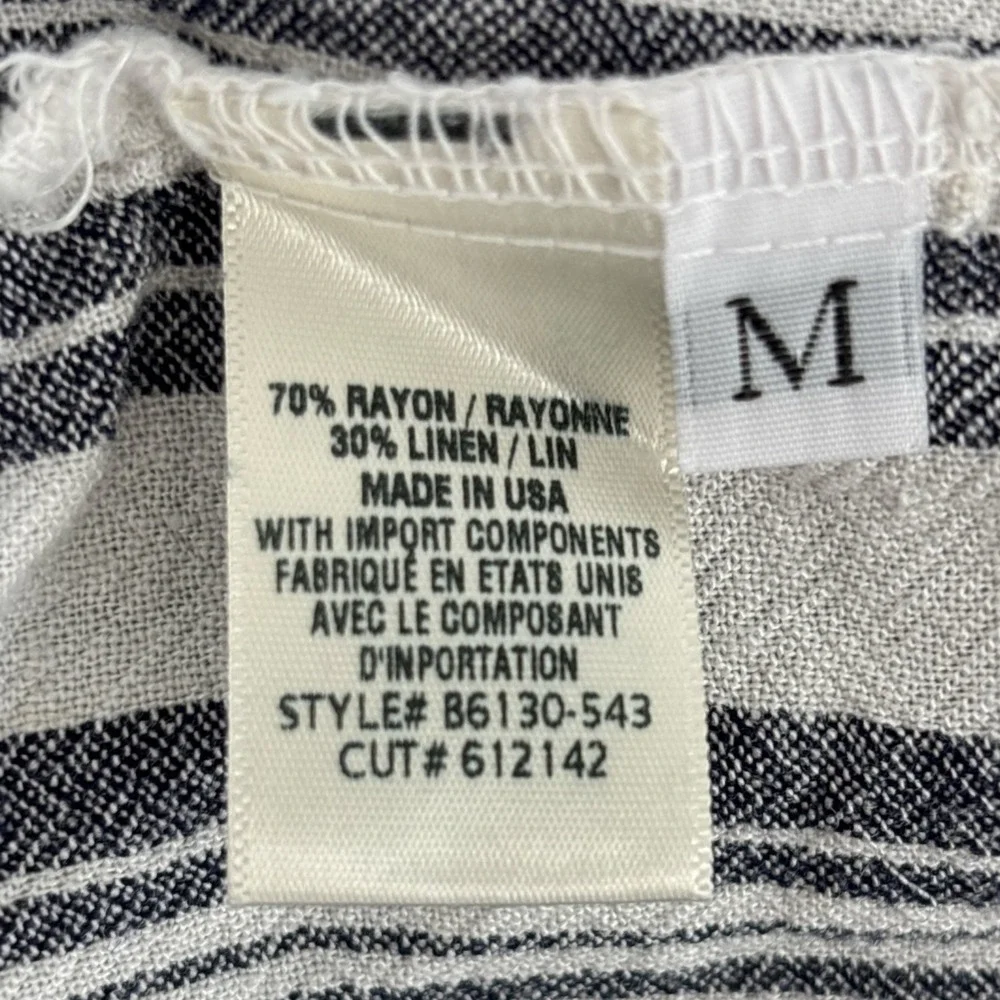 Bella Dahl Linen Blend Romper Gray White Striped Tie Back Medium Coastal Beach